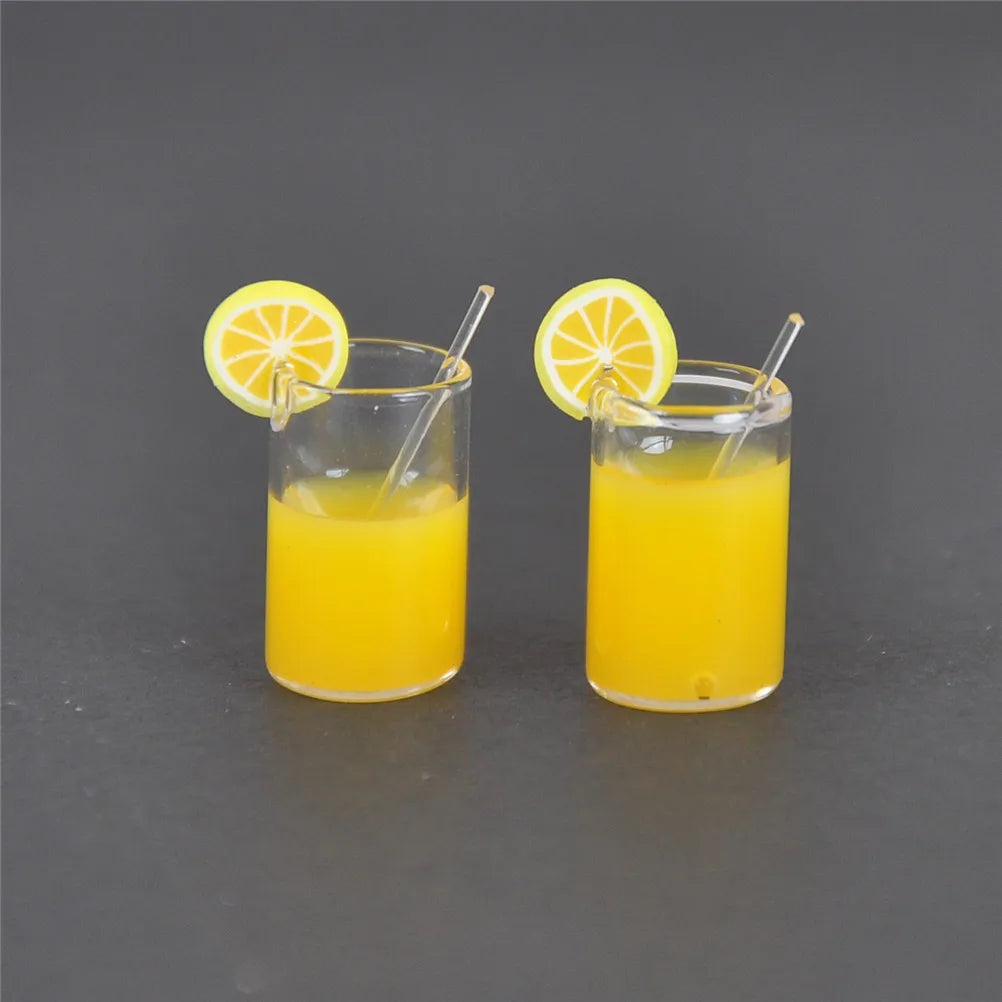 2pcs/lot Mini Resin Lemon Water Cup 1:12 Dollhouse Miniature Doll house Accessories Cups Toy Mini Decoration Gifts