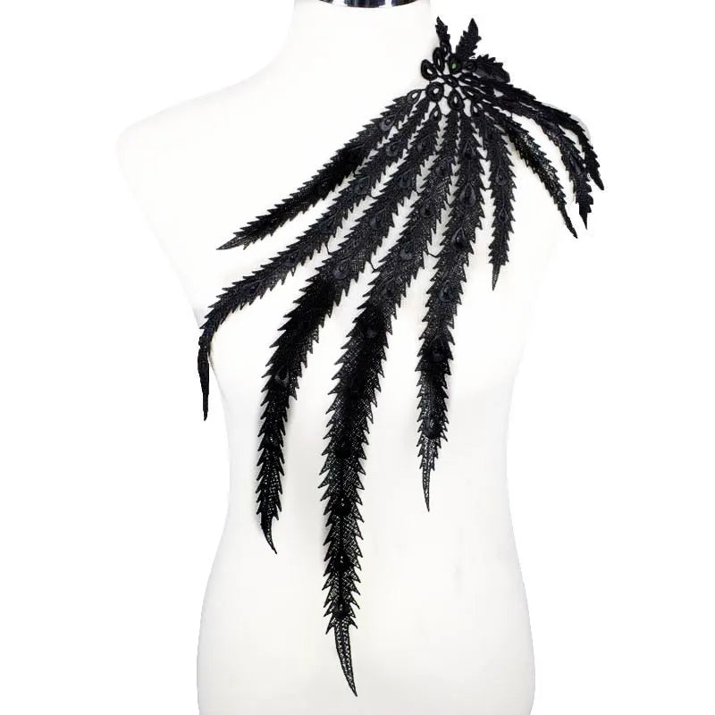 1Pc Black Embroidery Collar Venise Sequin Floral Embroidered Applique Lace Neckline Collar Garment Accessories Scrapbooking