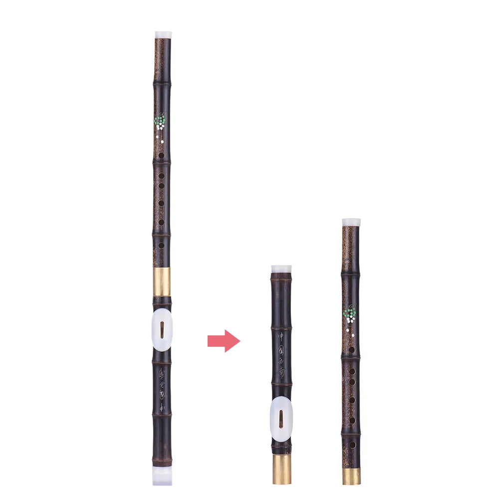 Transverse Flute Pipe Detchable Natural Black Bamboo Bawu Ba Wu Musical Instrument in G Key for Beginner Music Lovers as Gift