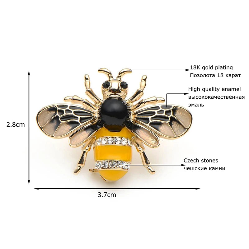 Wuli&baby Insect Bee Brooches Pines Metalicos Enamel Pins Metal Insect Brooche Banquet Broche Gift Hat Scarf Collar Cuff Pins