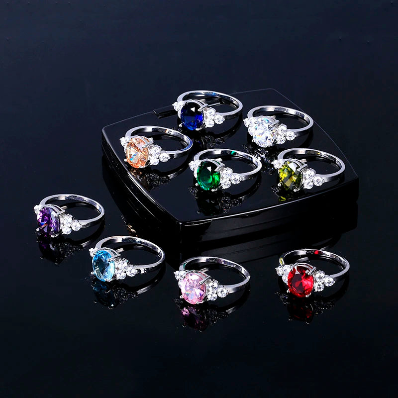 Women's Jewelry S925 Silver Ring AAAAA Oval Olive Green Royal Blue Red Emerald Zircon Ring Wedding Jewelry Party Valentine's Day