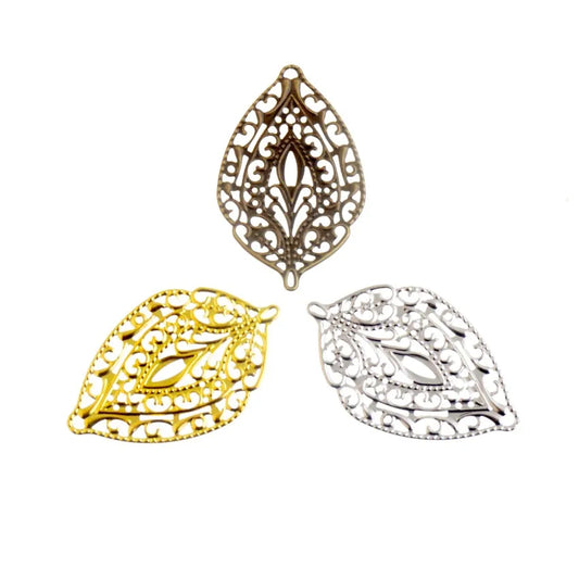 Free shipping 25Pcs Antique Bronze/Gold Color/Silver Leaf Filigree Wraps Connectors Metal Crafts Gift Decoration DIY 57x36mm