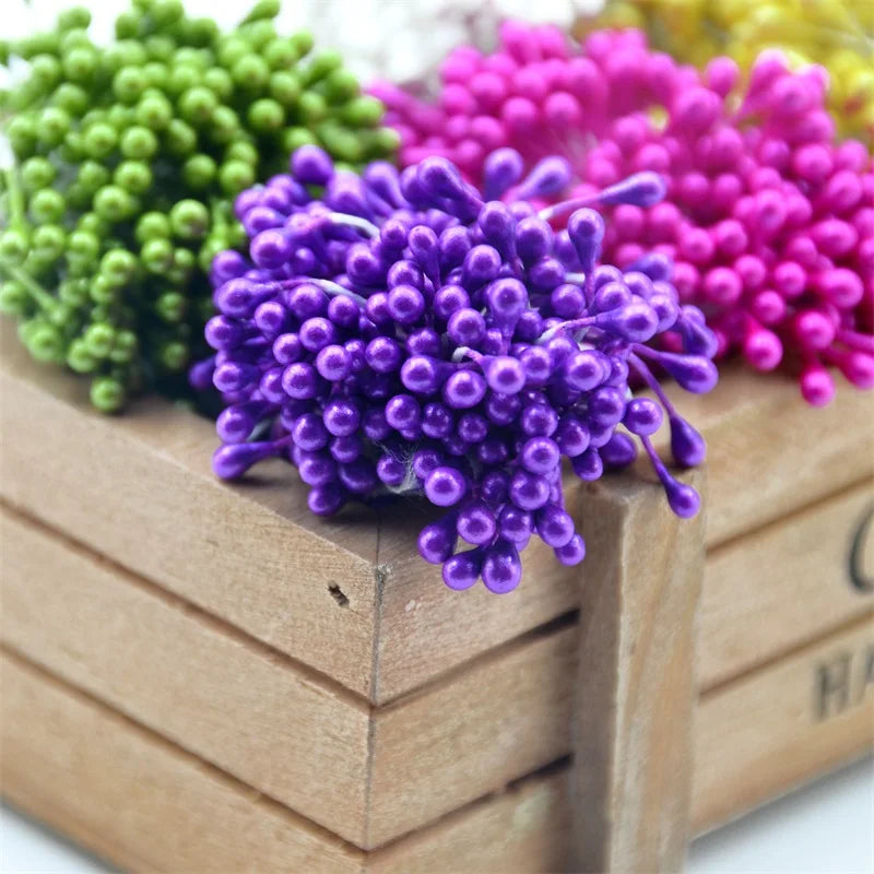 300pcs Artificial Flower Double Heads Stamen Pearlized Craft Cards Cakes Decor Scrapbooking Floral For Home Wedding Party decor