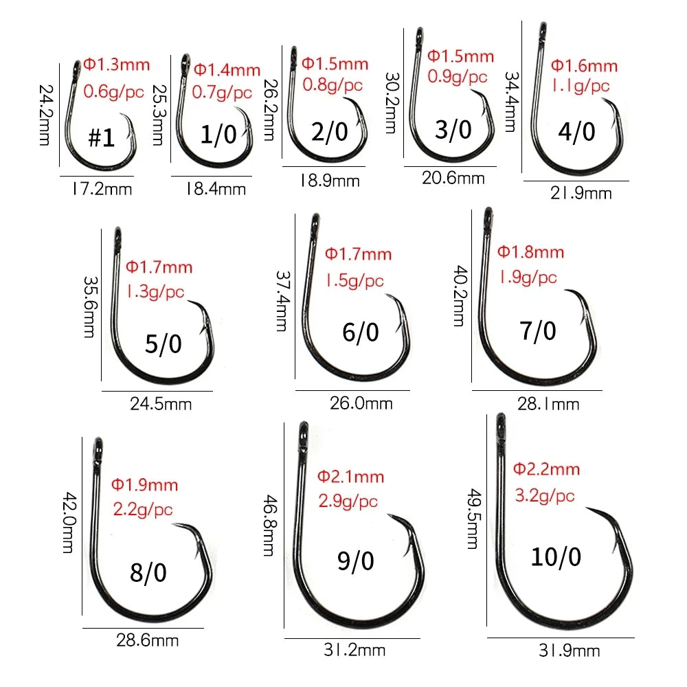 [20PCS] Inline Circle Hook for Fishing High Carbon Steel Saltwater Fishhook # 1 1/0 2/0 3/0 4/0 5/0 6/0 7/0 8/0 [YG8209]