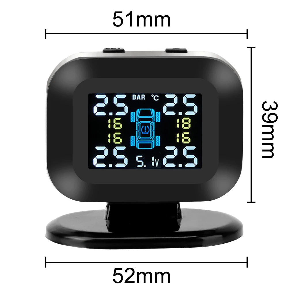 Mini USB TPMS Wireless Car Tire Pressure Monitoring System LCD Display with 4 External Sensor Auto Security Alarm Systems