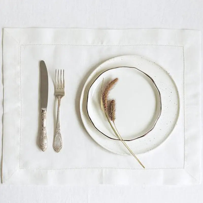 12 Pcs Hemstitched Place Mat Cotton Napkins White Table Mat Beautiful Natural Linen Dinner Mat Fabric Napkin Place Mat