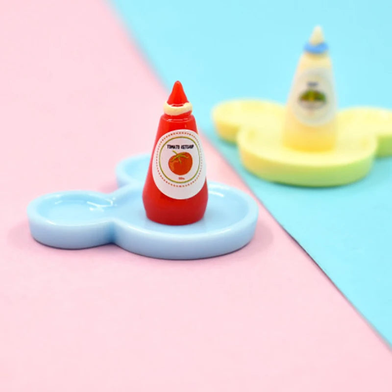 4pcs/set 1:12 Dollhouse Miniature Food Mini Ketchup Salad Dressing Imitation Toy Doll House Kitchen Supplies Model Accessories
