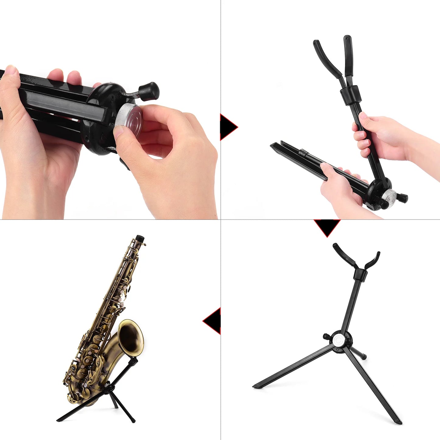 Portable Tenor Saxophone Stand Sax Floor Stand Holder Stainless Steel Foldable with Carry Bag