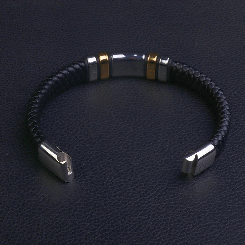 Fashion Classic Black Leather Wrap Bracelet for Men Metal Magnetic Clasp Trend Bangle Bracelet Birthday Gift Jewelry