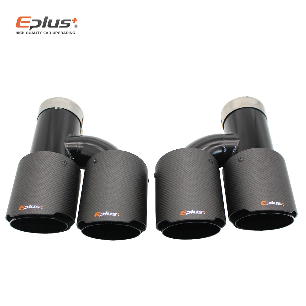 EPLUS Car Carbon Fiber Matte Muffler Tip h Shape Double Exit Exhaust Pipe Mufflers Nozzle Decoration Universal Stainless Black