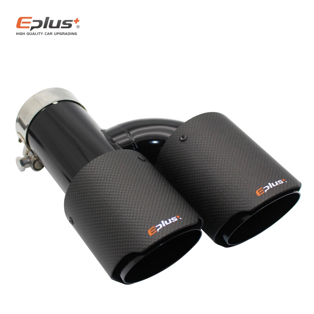 EPLUS Car Carbon Fiber Matte Muffler Tip h Shape Double Exit Exhaust Pipe Mufflers Nozzle Decoration Universal Stainless Black