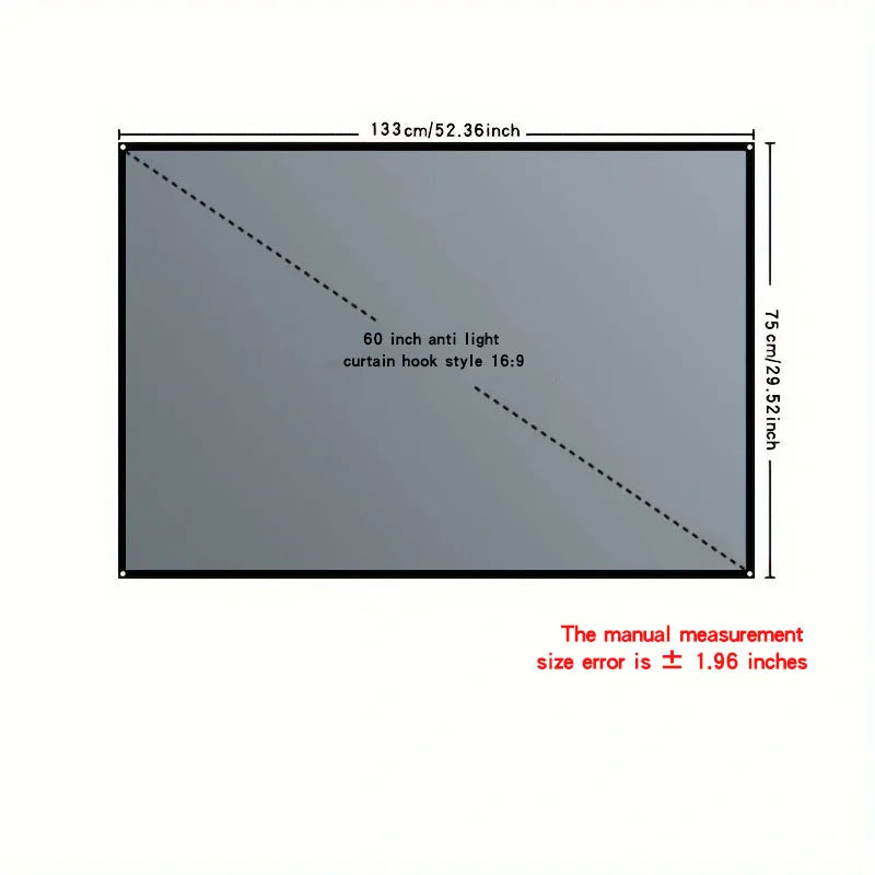 Foldable and portable projection screen, metal anti light 30-133 inches, suitable for low lumen projectors and high-definition