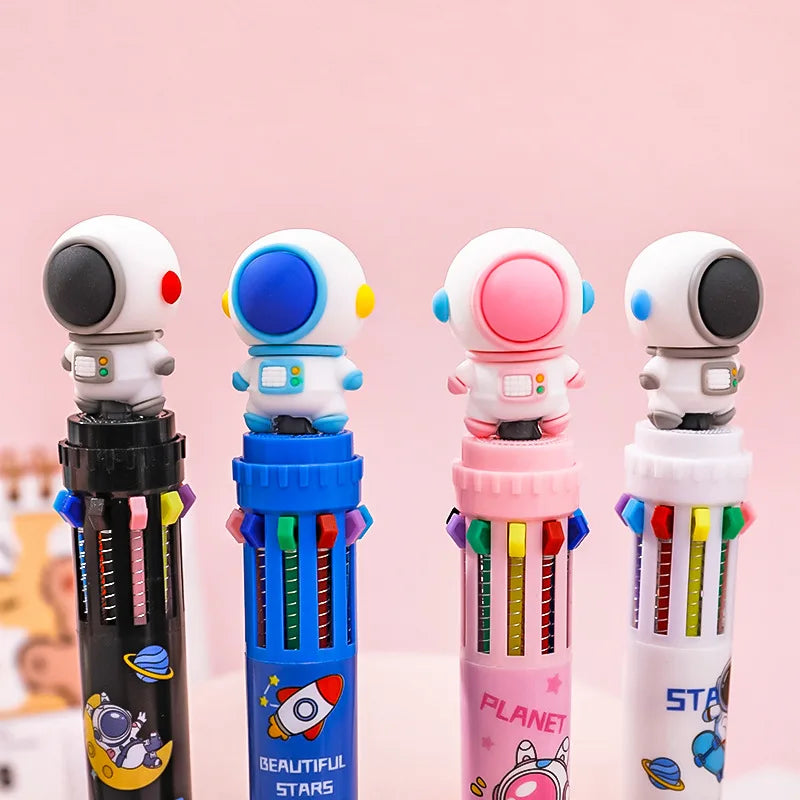 25Pcs/Lot Cute Cartoon Astronaut 10 Color Ballpoint Pen Creative Multicolors Pens Office Writing Supplies Kids School Stationery