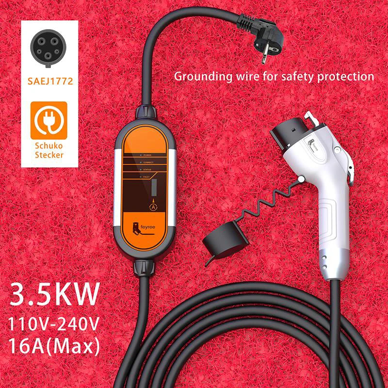 feyree Portable EV Charger Type2 3.5KW 16A EVSE Charging Box Type1 SAE J1772 Socket EU Plug Controller Wallbox for Electric Car