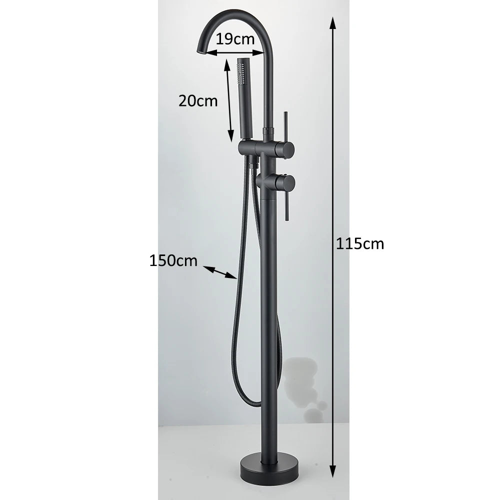 Floor Free Standing Faucet Mixer Single Handle Hot Cold Water Mixer with 360 Rotation Spout with Handshower For Bathtub Shower