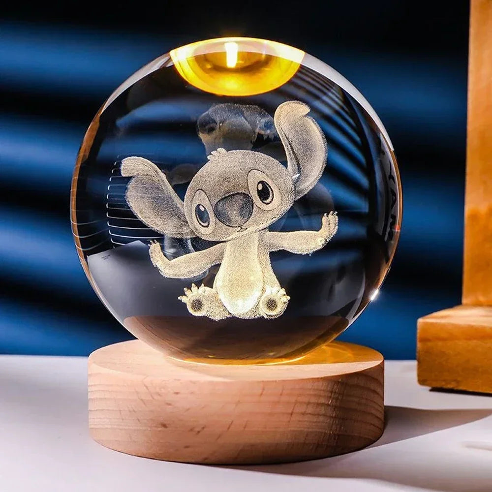 6cm Stitch Cartoon 3D Crystal ball Crystal Planet Night light Laser Carving Birthday Gift Home Desktop Decoration Birthday Gift