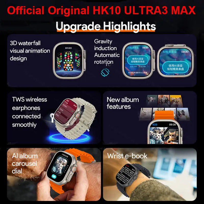New HK10 ULTRA 3 MAX Smartwatch 2025 49mm HD AMOLED 4G ROM Bluetooth Network Call Robot Clock NFC Compass Smart Watch Men Women