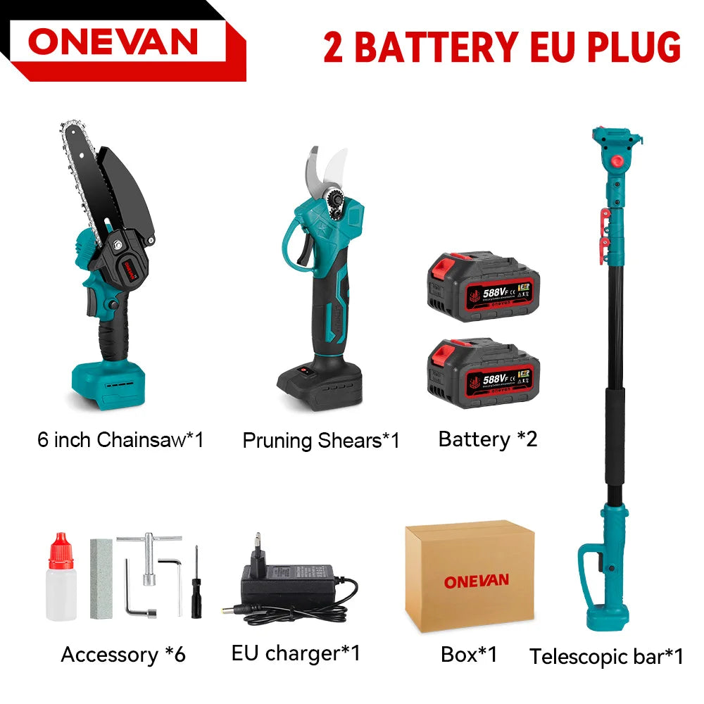 ONEVAN 3 IN 1 Brushless Telescoping Pole Electric Chainsaw 3500W High Branch Scissor Garden Power Tool For Makita 18V Battery