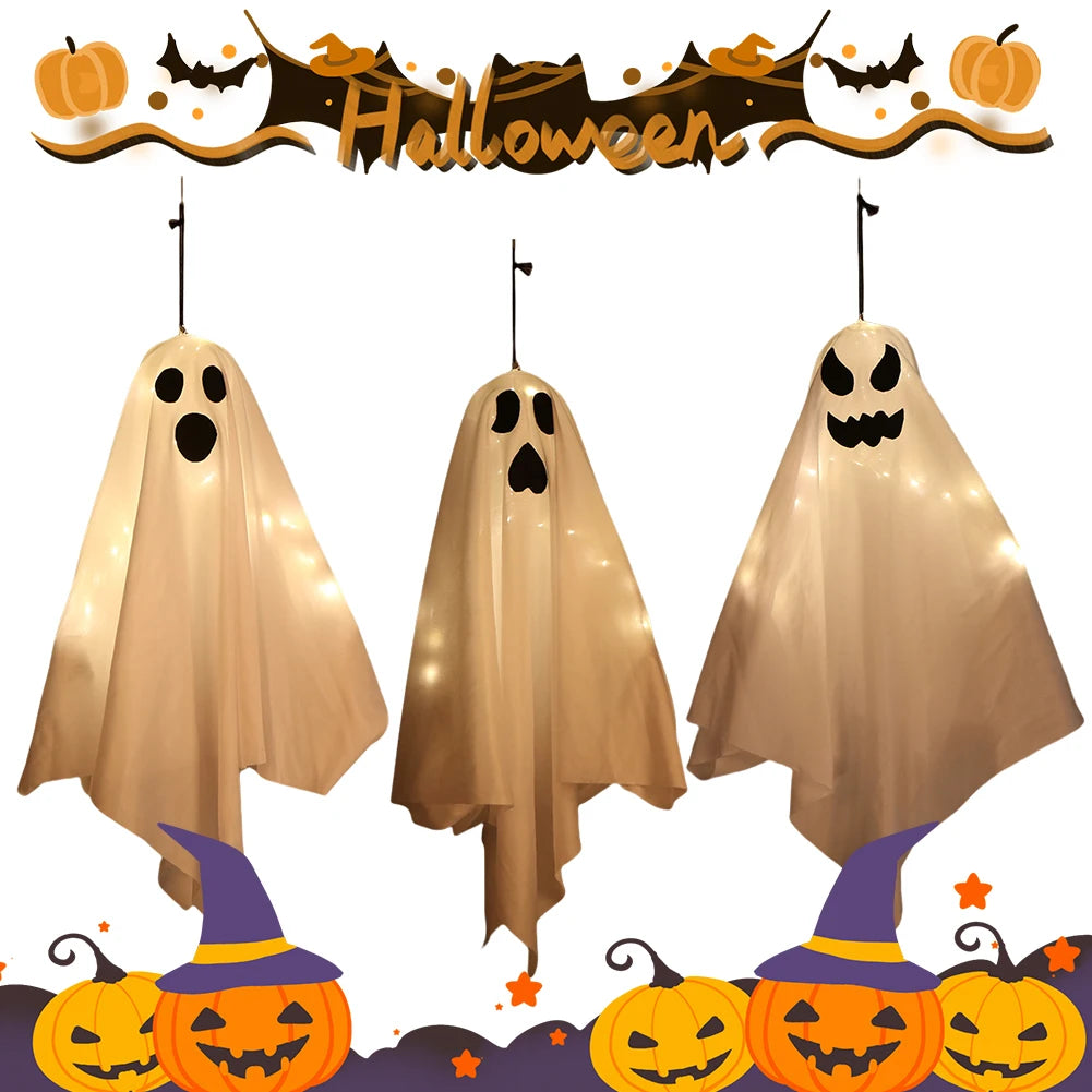 1-3PCS Halloween LED Hanging Fabric Ghost Light Spooky Ghost Decoration Waterproof Glowing White Ghost Decor for For Lawn Yard