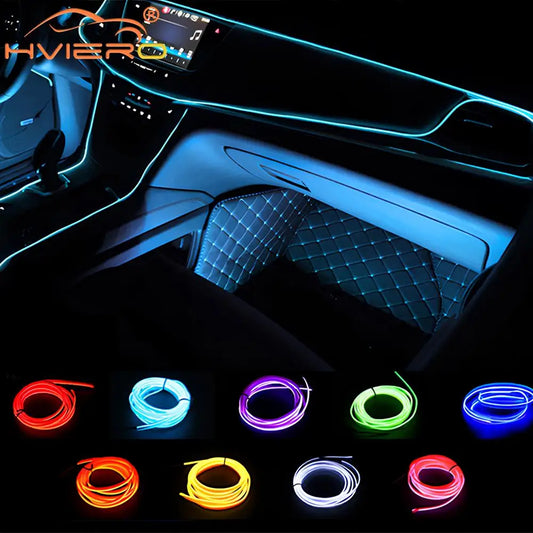 1M/2M/3M/5M Car Interior Lighting LED Strip Auto Decoration Wire Rope Tube Line Flexible Neon Lights with USB Drive Atmosphere