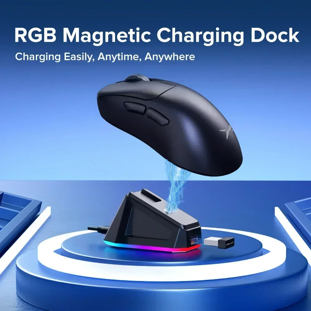 Delux M500 PRO Wireless Gaming Mouse Tri-mode Connection Lightweight Ergonomic  RGB Charging Dock 8KHz PR TTC Golden Encoder