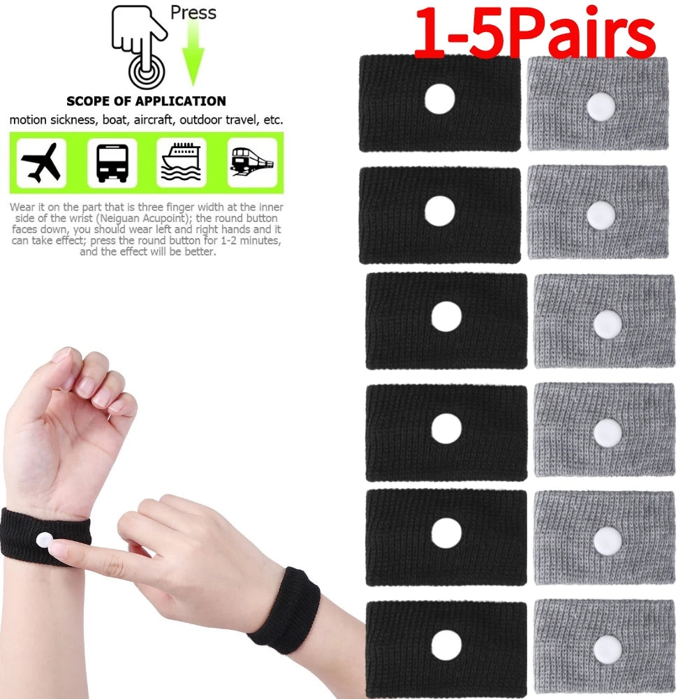 1-5pair Travel Morning Sickness Wrist Band Anti Nausea Car Van Sea Plane Wristband Anti-motion Sickness Bracelet Strap Boats