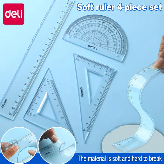 Deli Flexible Soft Ruler Set Transparent Plastic Ruler For Student Drawing Mathematical Geometry School Stationery Curve Ruler