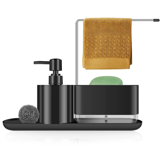 Dish Soap Dispenser with Sponge Towel Holder Sink Caddy Sink Countertop Storage Organizer for Kitchen WashingUp Liquid Dispenser