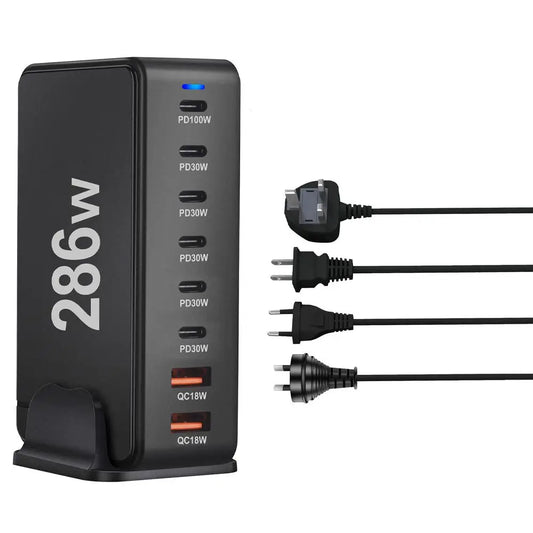 US/UK Style 286W Charger New 286W GaN Desktop PD Adapter Function PD Phone Portable 6C2A Power Bank Multi-mobile Charger Y3Z0