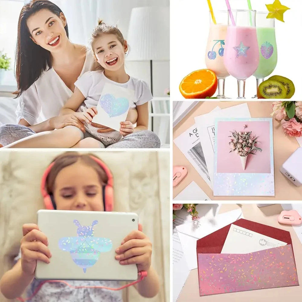 50 Sheets Waterproof Cold Laminating Film A6 Hologram Star Dot Self-adhesive Paper film DIY Package Card Photo Laminating Film