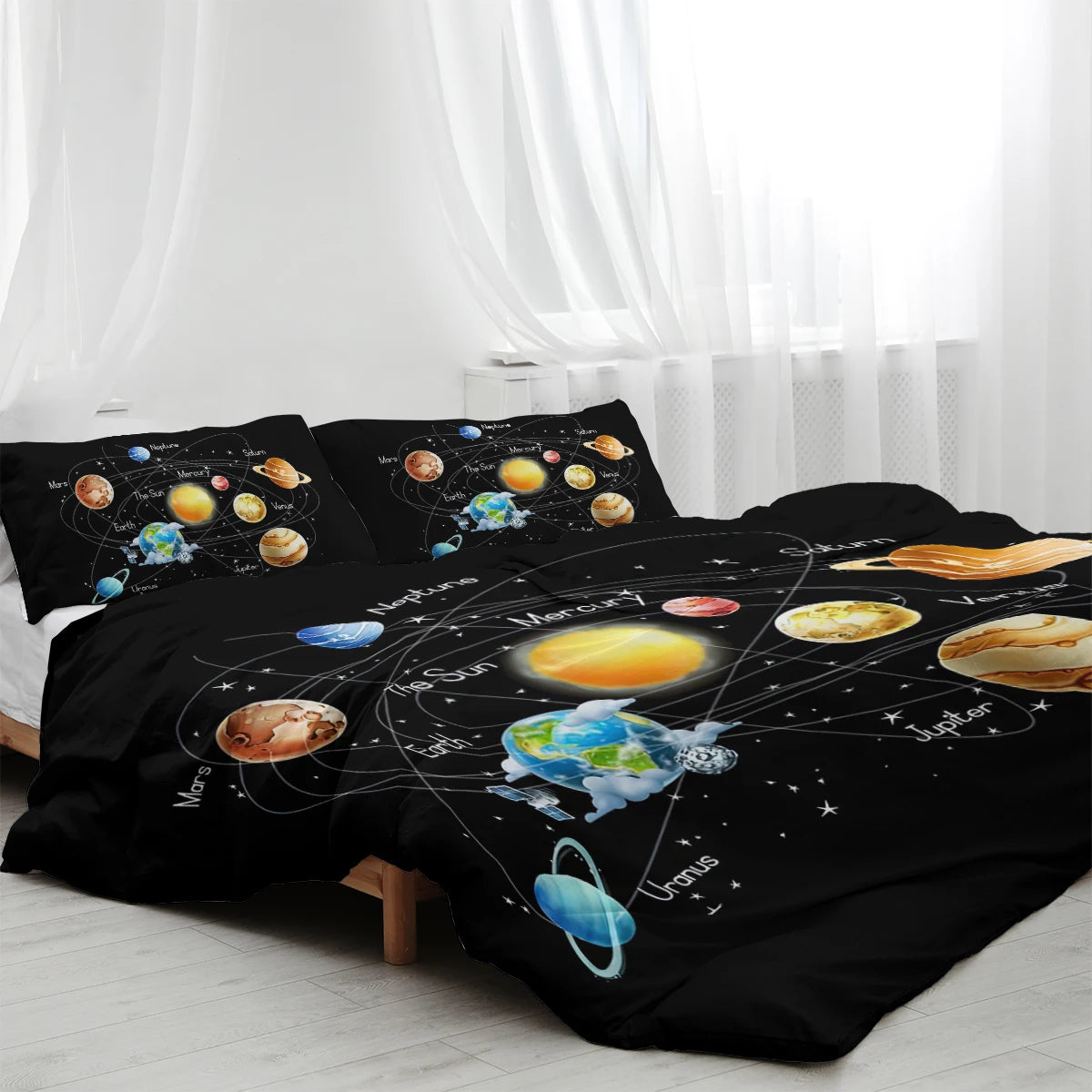 Galaxy Planet Bedding Sets Cosmic Space Duvet Cover Set for All-Season 3 Piece Astronomical Theme Bed Set for Teens