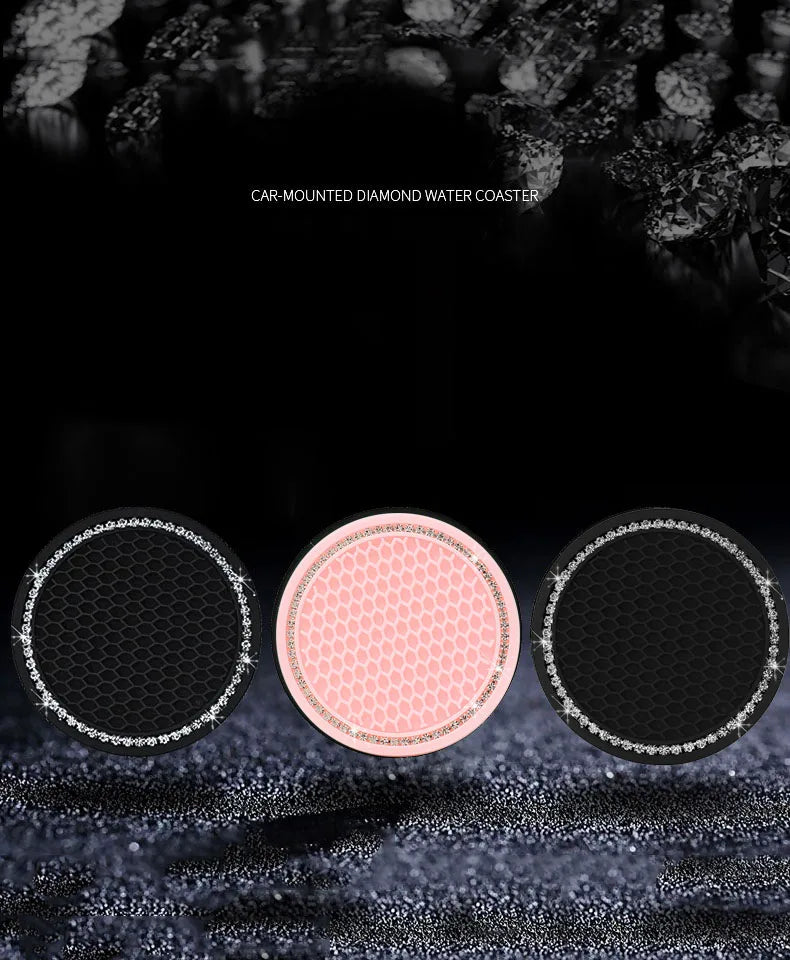 2PCSCar Non-slip Water Cup Pad Diamond Rhinestone Bling Decoration Auto Interior Cup Bottle Anti-skid Rubber Mat Car Accessories