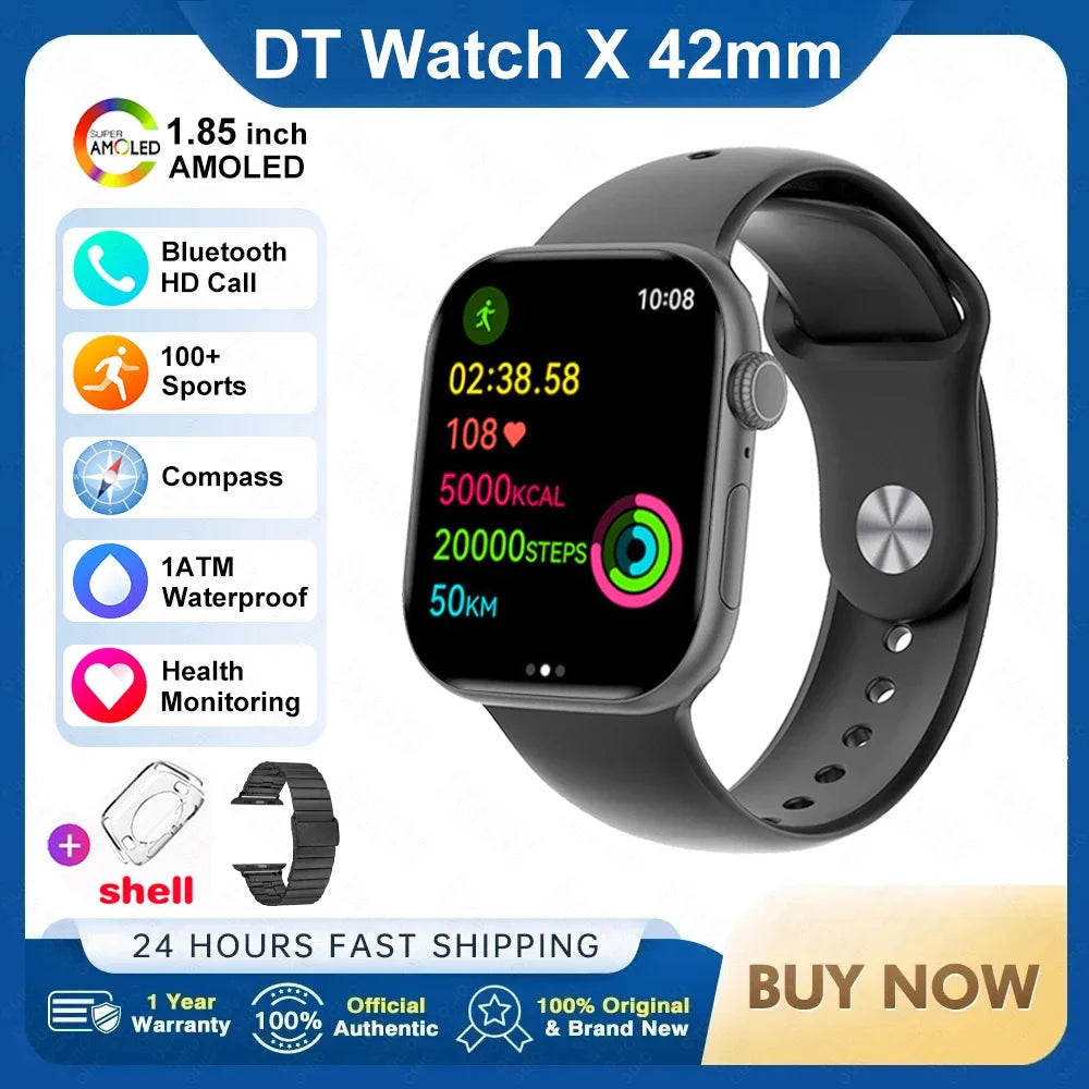 New For IOS DT Watch X Mini Smart Watch Men Women NFC 1.85-inch TWS Earphones Electronic Album Recorder Video Player Smart Watch
