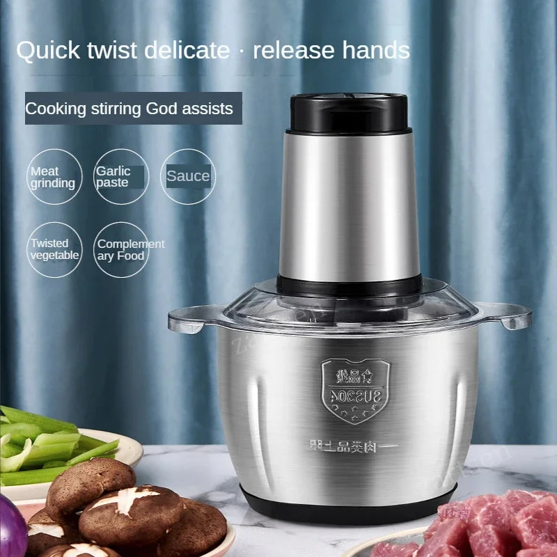 2 Speeds 500W Stainless steel 2L/3L Capacity Electric Chopper Meat Grinder Mincer Food Processor Slicer