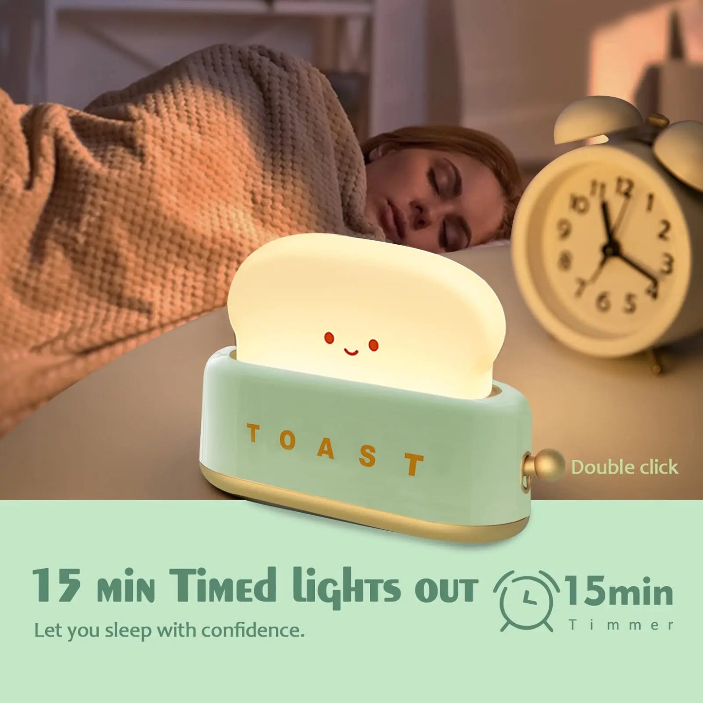 Toaster Bedside Lamp USB Rechargeable Cute Toast Bread Children's LED Night Light for Bedroom Decor Child Nightlight Kids Gift