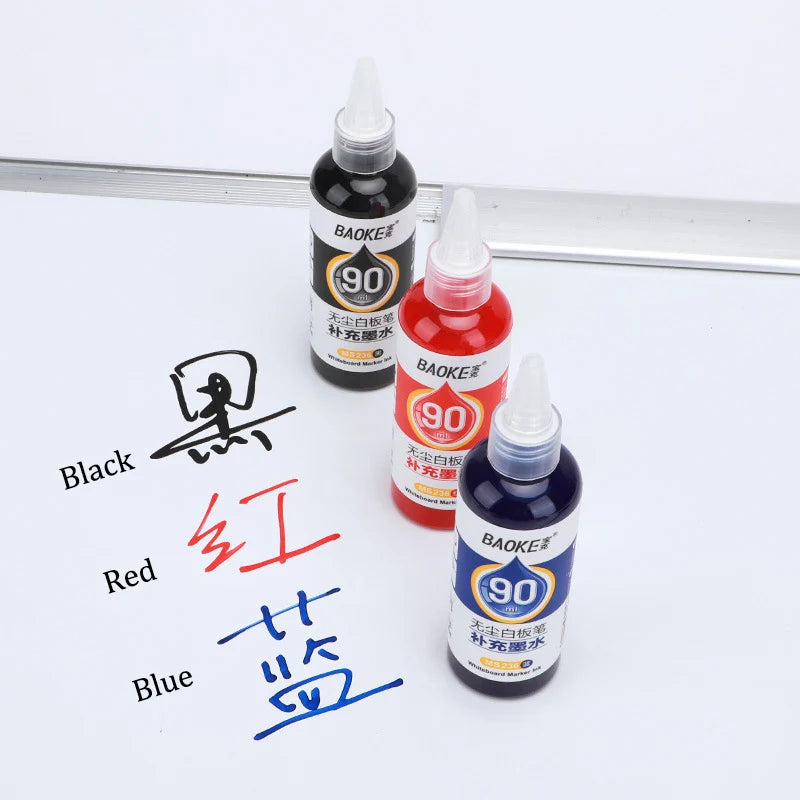 1 Box 90ml Whiteboard Marker Ink Refill Fluids Red Blue Black Colors Compatible with All Erasable Whiteboard Markers