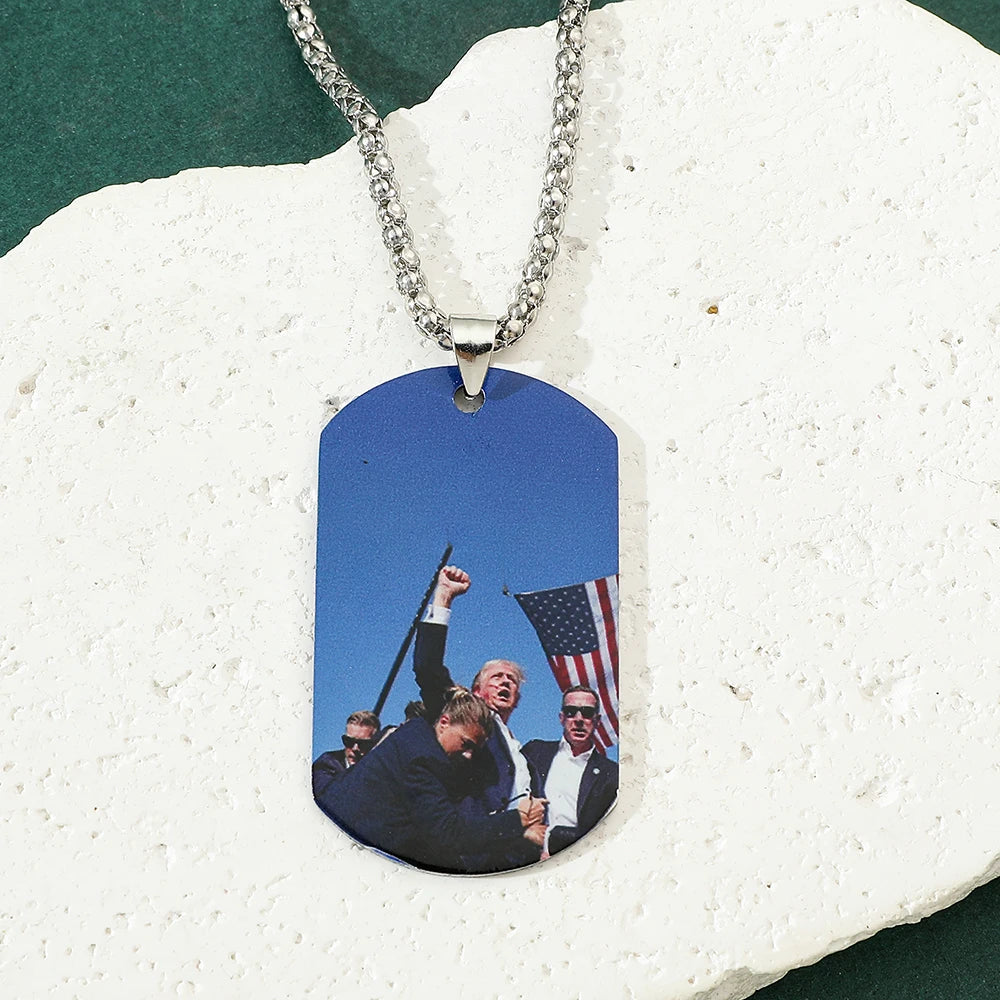 2024 7.13 Donald Trump Fighting Printing Dog Tag Stainless Steel Pendant Keychain for July Fourth Accessories Gifts