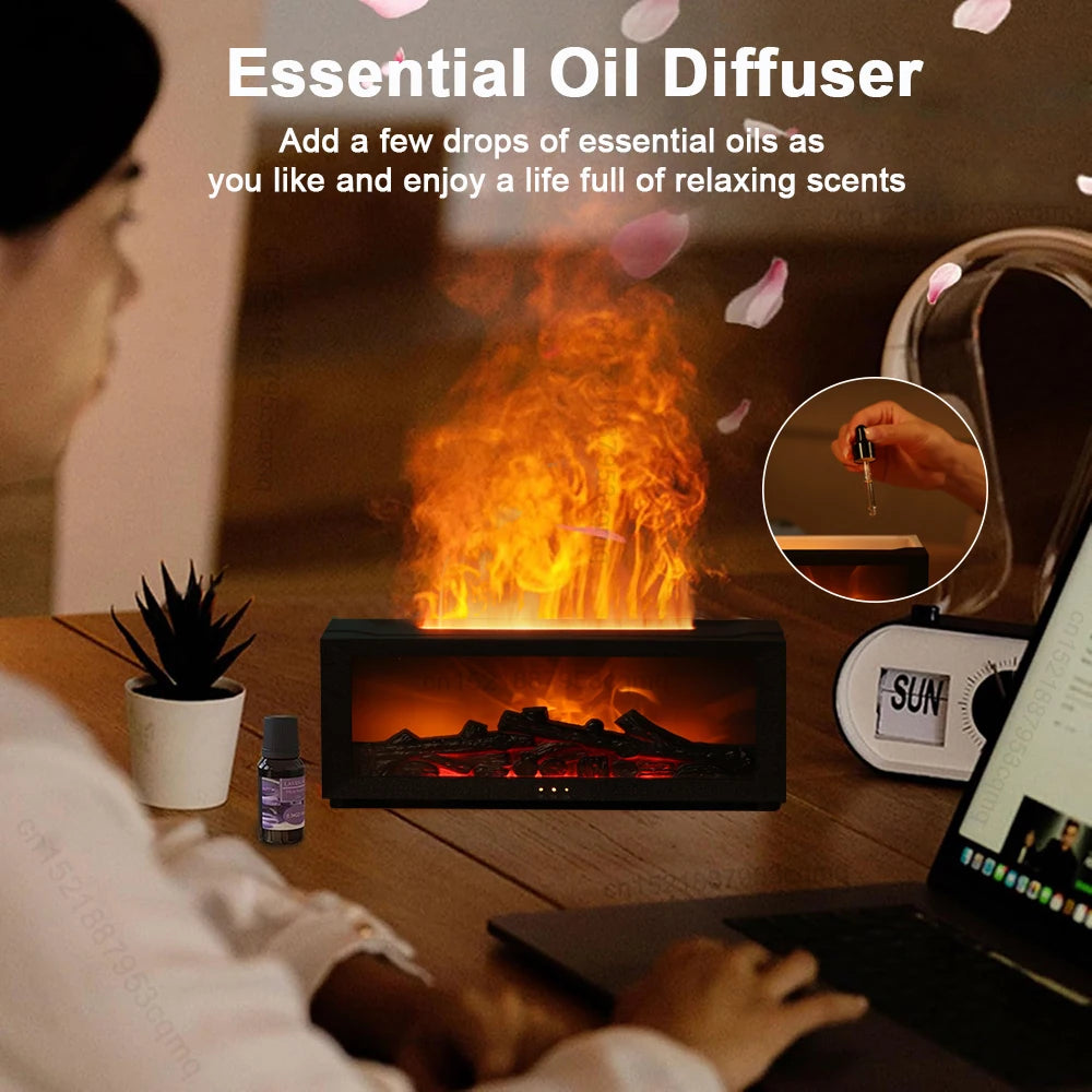 Air Humidifier Essential Oil Diffuser Aroma Humidifier Flame Fragrance Diffuser with Night Light Aromatherapy Diffuser for Home