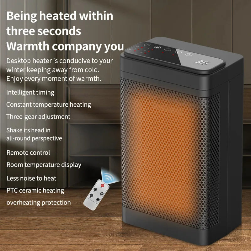 1500W Table PTC Fan Heater for Home Bedroom Office Remote Control Electric Heater Low Consumption Vertical Heating Fans