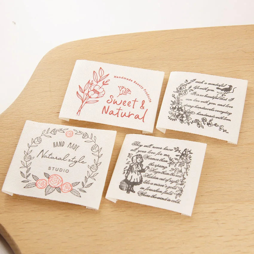 Cotton handmade cloth European style retro burgundy flower English bird label accessories sewing DIY horizontal logo