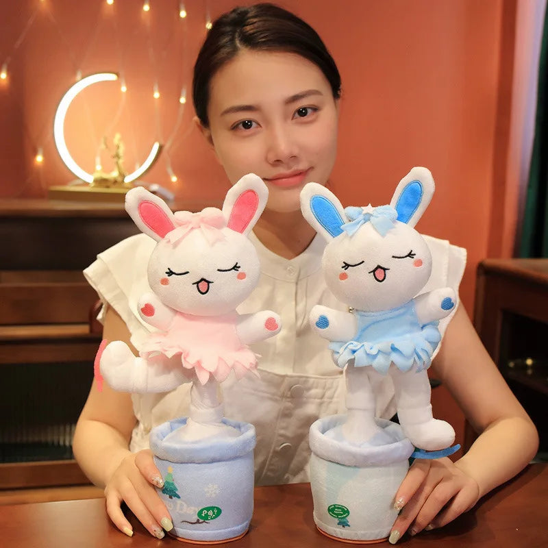 Cute Electric Flower Plush Toy Enchanting Dancing Rabbit Animal Funny Voice Recording Singing Dancing Wiggly Toy