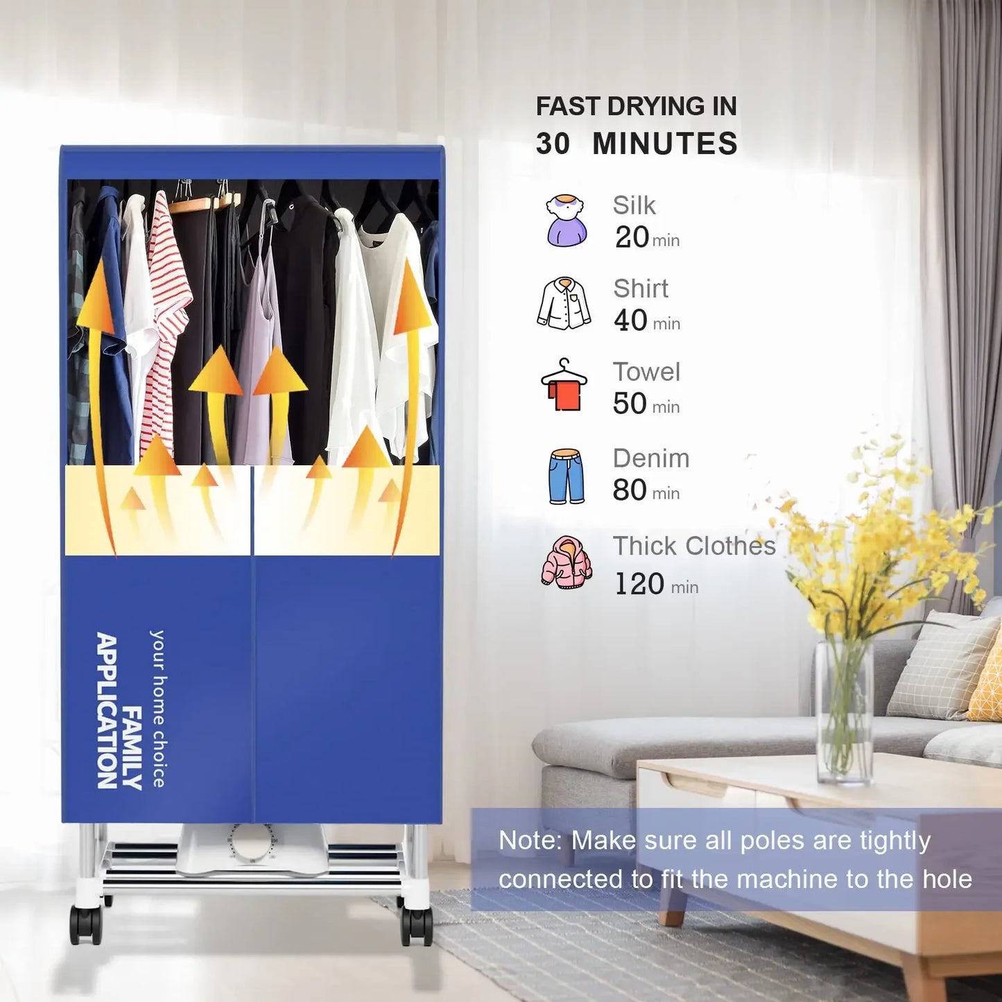 Portable Clothes Dryer Drying Machine with Timer Laundry Drying Wardrobe with Large Capacity Dryer Rack for Home Appartments