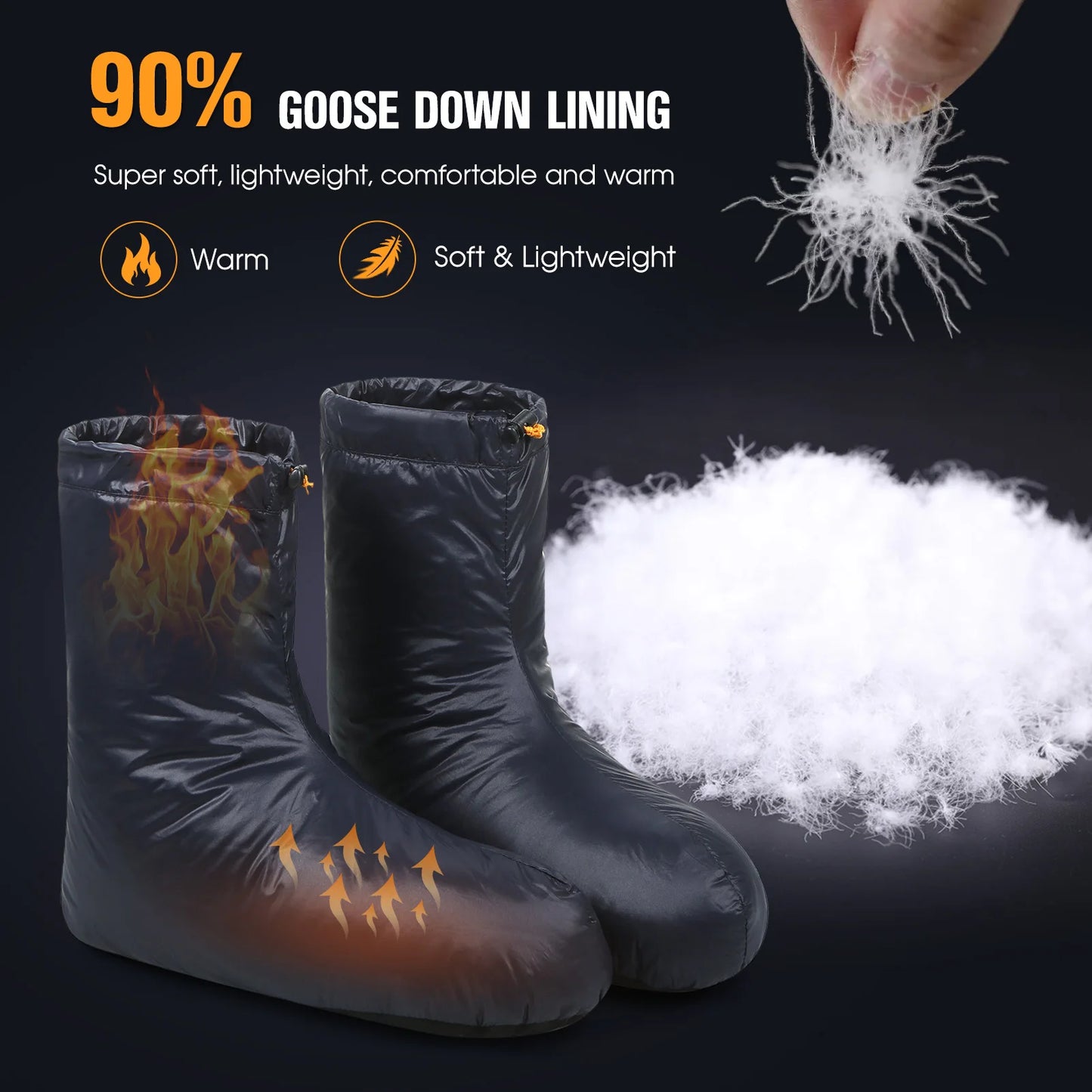 Lixada Winter Down Booties Socks Warm Soft Windproof Mid Sleeping Slippers for Camping Backpacking Men Women Down Filled Boots