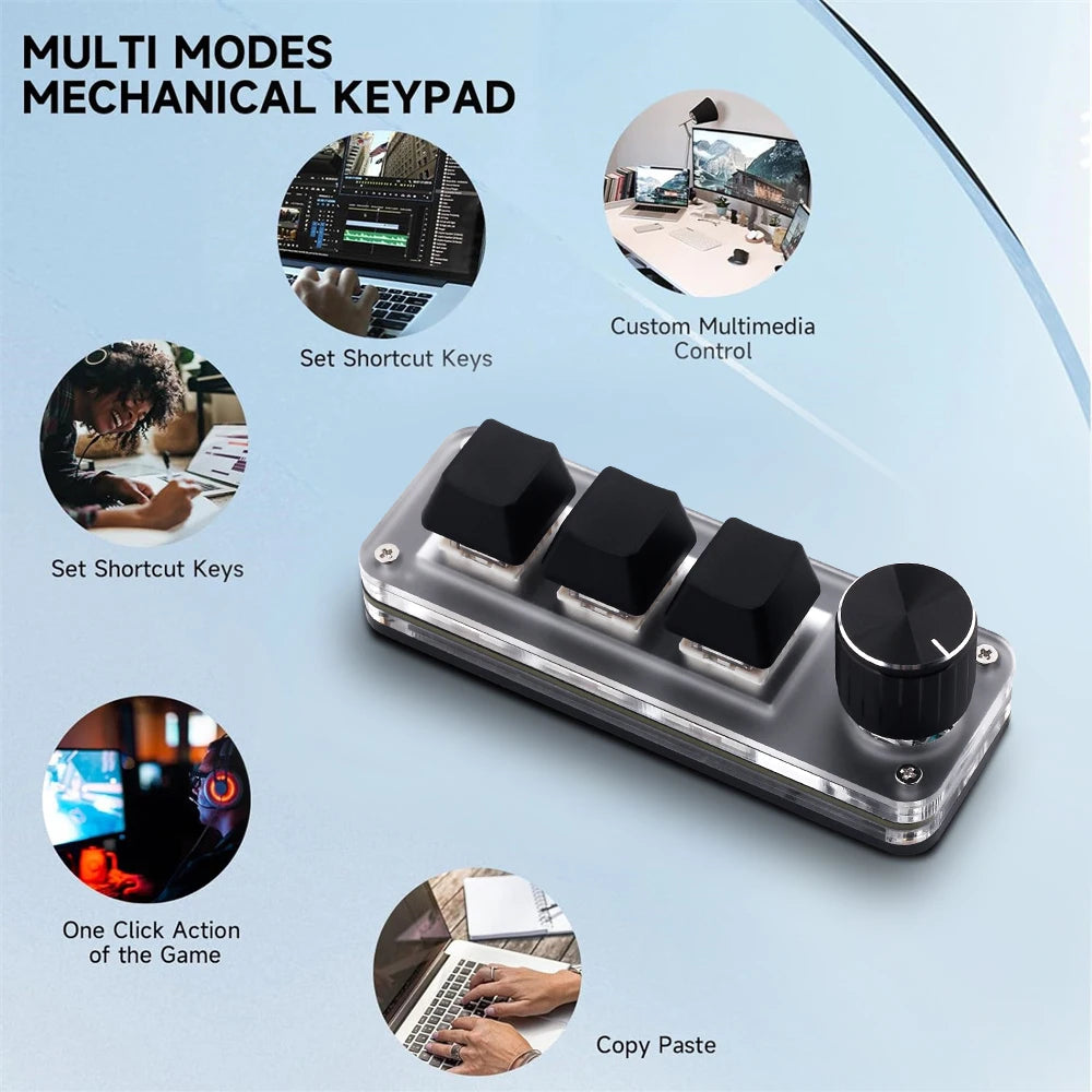 Macro Keyboard Programming Mechanical keypad Custom 3Key 1 Knob Mini Keyboard USB RGB Wired Gaming Keyboard Photoshop Hotswap