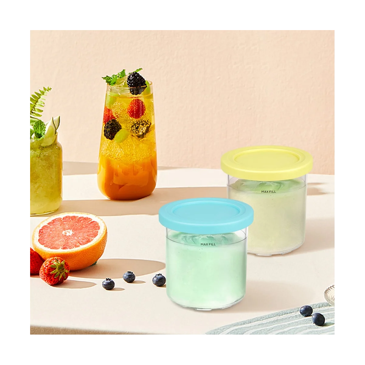4PCS Ice Cream Pints and Lids for Ninja Creami NC301 NC300 NC299AMZ Series Ice Cream Storage Containers Food Freezer