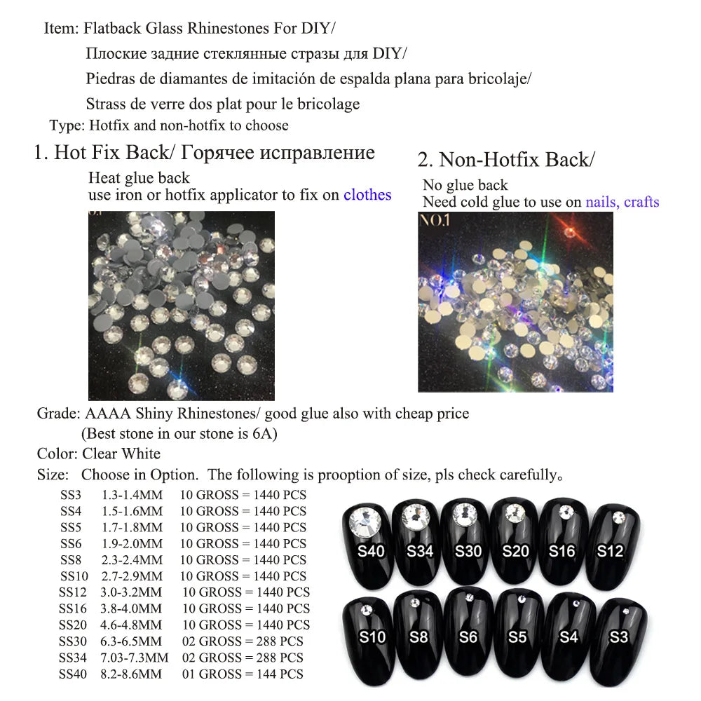 Crafts Crystal Stones 3D Nail Art Glitter Clothing Flatback Diamond Diy Dresses Gems Clear Strass Hotfix Rhinestones For Clothes