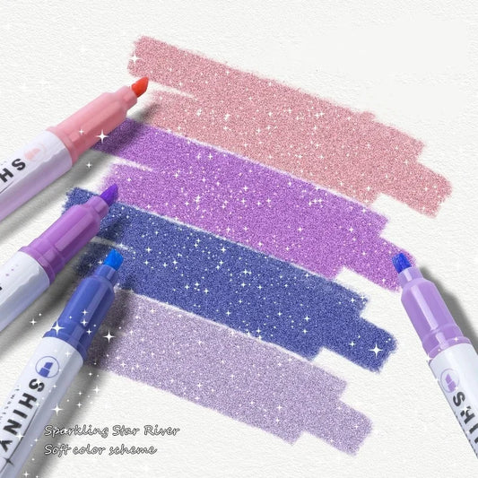 4pcs Glitter Color Shiny Pens Set Bling Sparkling Highlighter Marker 4mm Brush for Drawing Painting Art School Metallic Glitter