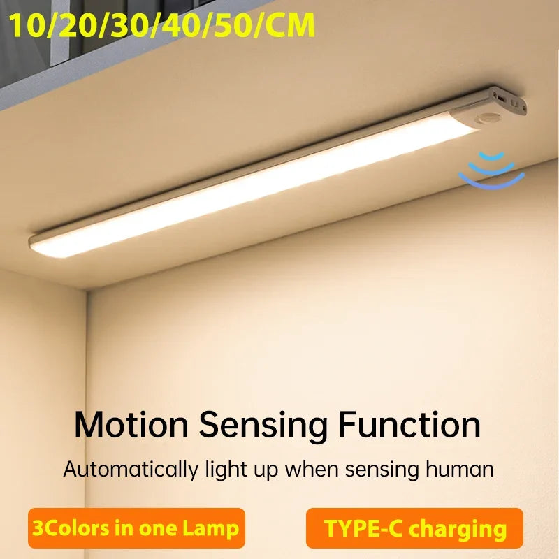 LED Night Light 10/20/30/40/60CM USB Motion Sensor Light TYPE-C Cabinet Light Wardrobe Lamp For Kitchen Cabinet Bedroom Lighting