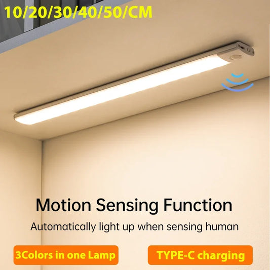 LED Night Light 10/20/30/40/60CM USB Motion Sensor Light TYPE-C Cabinet Light Wardrobe Lamp For Kitchen Cabinet Bedroom Lighting