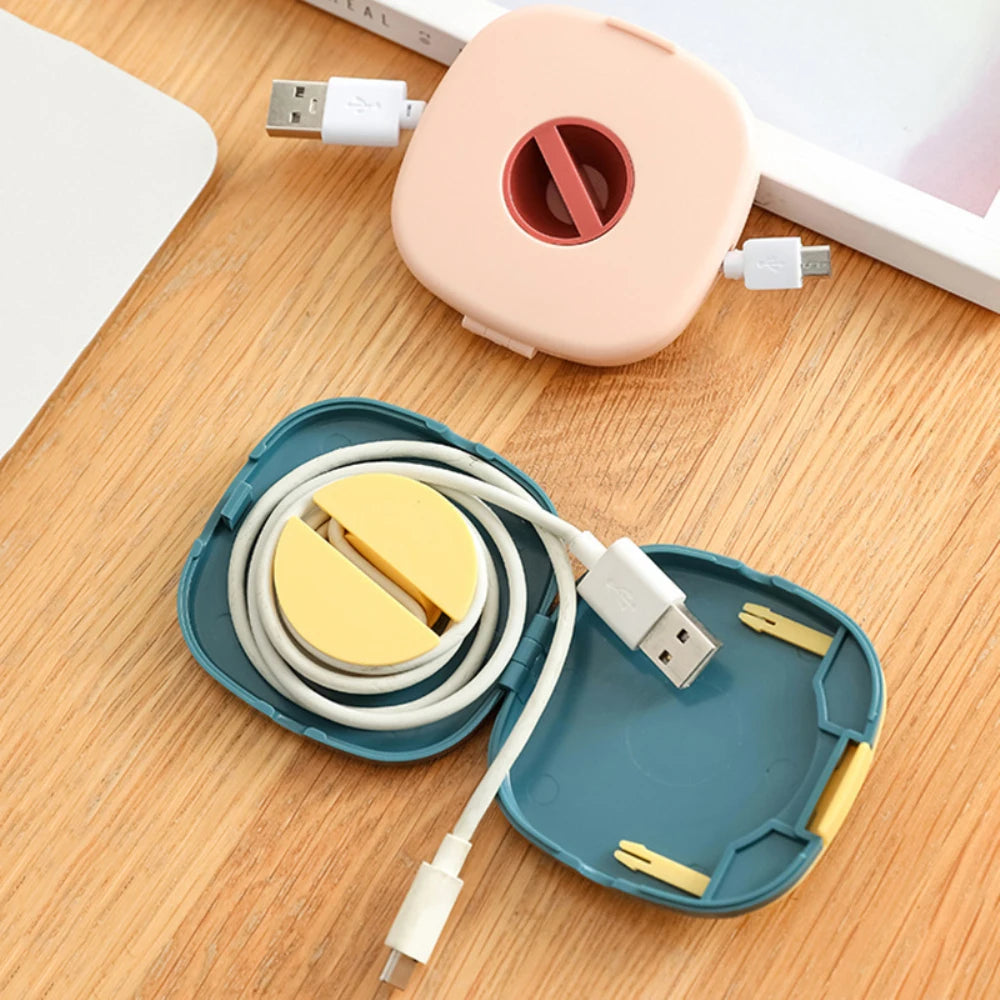 Round Wire Winder Box Portable Multifunctional Data Cable Storage Case Cable Container USB Charger Holder Wire Storage Boxes